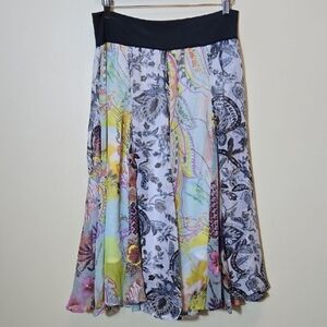 Coldwater Creek Floral Patchwork Flowy Midi Skirt Fairy Whimsical Ethereal